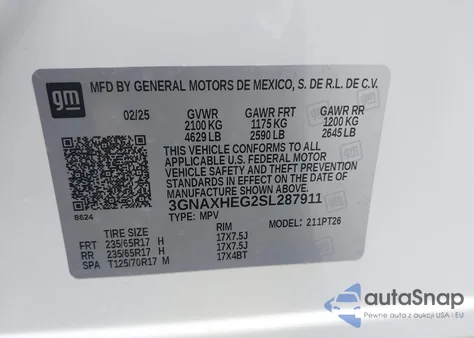 2025 Chevrolet Equinox Fwd Lt z USA, uszkodzony, nr VIN 3GNAXHEG2SL287911